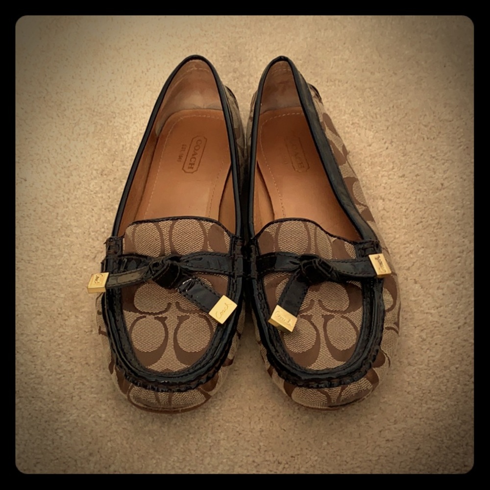 Brown Coach logo loafers